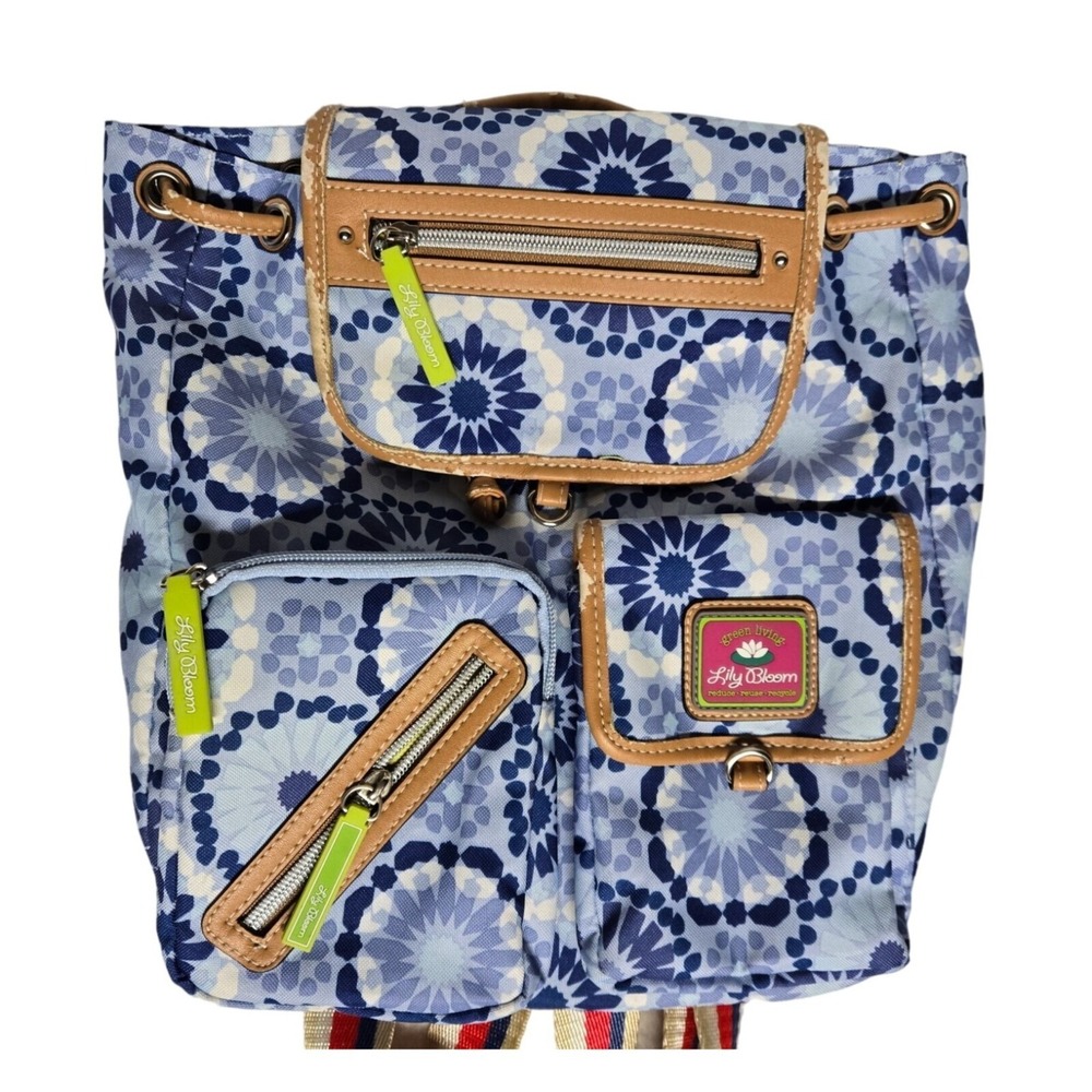 Lily Bloom Floral Backpack Blue Pattern‎ Multi Pocket Eco Travel School Bag